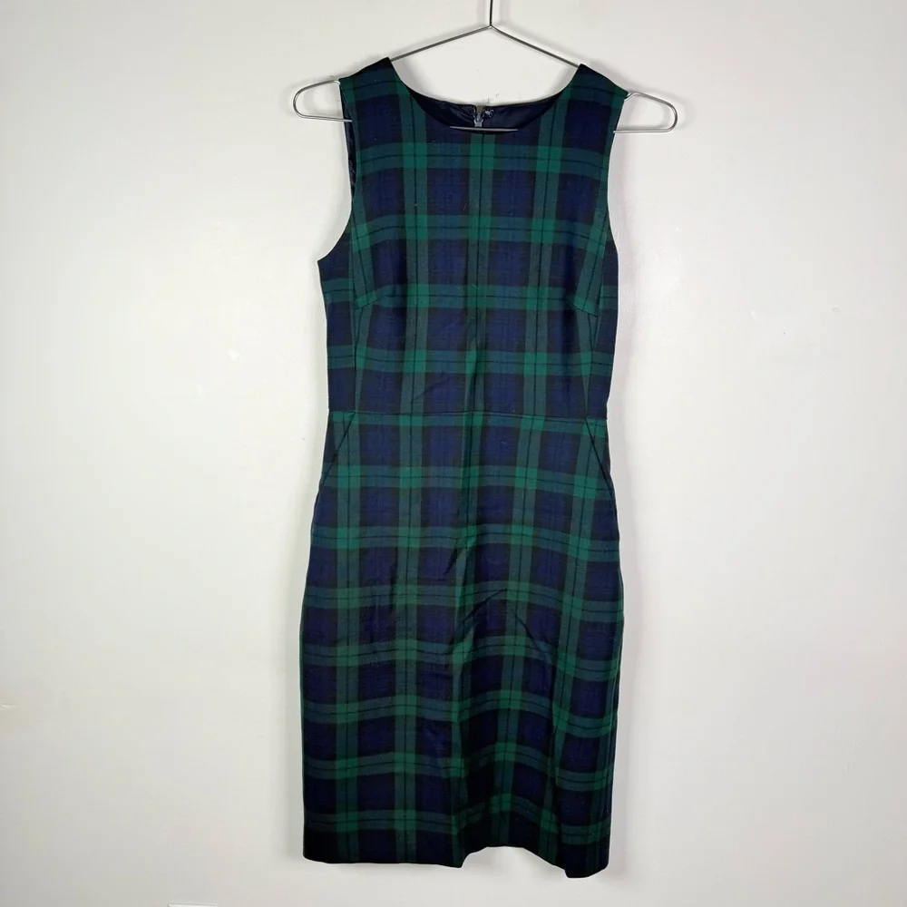 J.Crew Black Watch Plaid Wool Sleeveless Sheath Dress